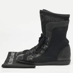 Chanel Black Leather and Mesh Mid Calf Boots Size 39