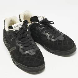 Chanel Black Leather and Nylon CC Low Top Sneakers Size 41