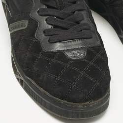 Chanel Black Leather and Nylon CC Low Top Sneakers Size 41
