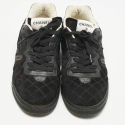 Chanel Black Leather and Nylon CC Low Top Sneakers Size 41