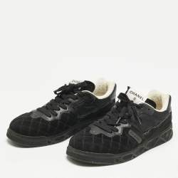 Chanel Black Leather and Nylon CC Low Top Sneakers Size 41