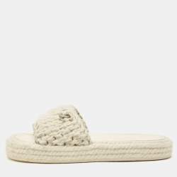 Chanel White/Silver Braided Knit CC Espadrille Flat Slides Size 39