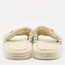 Chanel White/Silver Braided Knit CC Espadrille Flat Slides Size 39