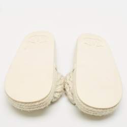 Chanel White/Silver Braided Knit CC Espadrille Flat Slides Size 39