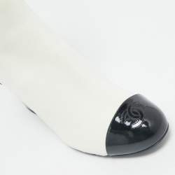 Chanel White/Black Patent Leather and Stretch Fabric CC Sock Ankle Length Boots Size 39.5