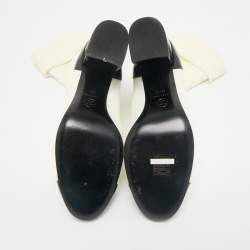 Chanel White/Black Patent Leather and Stretch Fabric CC Sock Ankle Length Boots Size 39.5