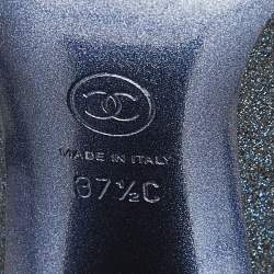 Pre Owned Chanel Navy Blue/Black Canvas and Glitter CC Cap Toe Block Heel Pumps Size 37.5