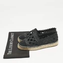 Chanel Black Jute And Canvas CC Cap Toe Espadrilles Flats Size 37