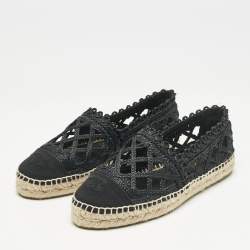 Chanel Black Jute And Canvas CC Cap Toe Espadrilles Flats Size 37