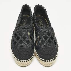 Chanel Black Jute And Canvas CC Cap Toe Espadrilles Flats Size 37