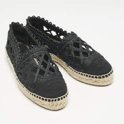 Chanel Black Jute And Canvas CC Cap Toe Espadrilles Flats Size 37