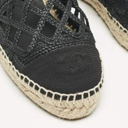 Chanel Black Jute And Canvas CC Cap Toe Espadrilles Flats Size 37