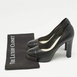 Chanel Black Leather CC Cap Toe Platform Pumps Size 37