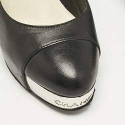Chanel Black Leather CC Cap Toe Platform Pumps Size 37