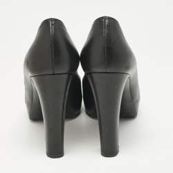 Chanel Black Leather CC Cap Toe Platform Pumps Size 37