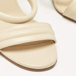 Chanel Beige Quilted Leather Bracelet Ankle Strap Wedge Sandals Size 39