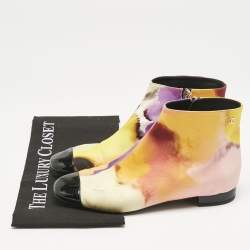 Chanel Multicolor Fabric CC Zip Ankle Length Boots Size 38.5
