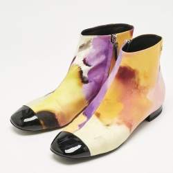 Chanel Multicolor Fabric CC Zip Ankle Length Boots Size 38.5