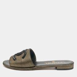 Chanel Black/Gold Suede Beaded CC Flat Slides Size 36