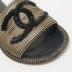 Chanel Black/Gold Suede Beaded CC Flat Slides Size 36