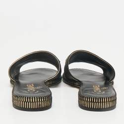 Chanel Black/Gold Suede Beaded CC Flat Slides Size 36