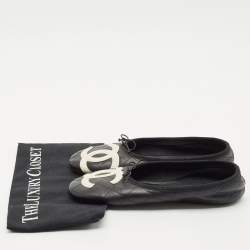 Pre Owned Chanel Black Leather Cambon Ballet Flats Size 38
