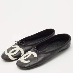 Pre Owned Chanel Black Leather Cambon Ballet Flats Size 38