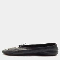 Pre Owned Chanel Black Leather Cambon Ballet Flats Size 38