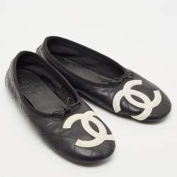 Pre Owned Chanel Black Leather Cambon Ballet Flats Size 38