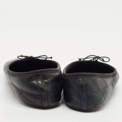 Pre Owned Chanel Black Leather Cambon Ballet Flats Size 38