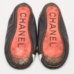 Pre Owned Chanel Black Leather Cambon Ballet Flats Size 38