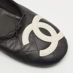 Pre Owned Chanel Black Leather Cambon Ballet Flats Size 38