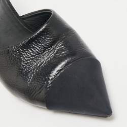Chanel Black Canvas and Leather CC Peal Heel Mules Size 40