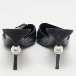Chanel Black Canvas and Leather CC Peal Heel Mules Size 40