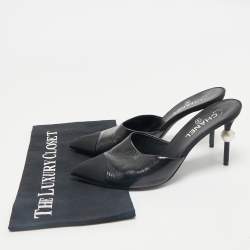 Chanel Black Canvas and Leather CC Peal Heel Mules Size 40