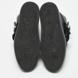 Chanel Black Leather CC Pearl Camelia High Top Sneakers Size 38