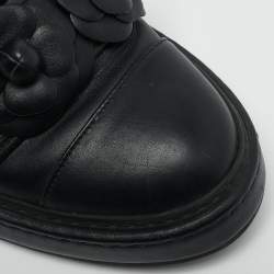 Chanel Black Leather CC Pearl Camelia High Top Sneakers Size 38