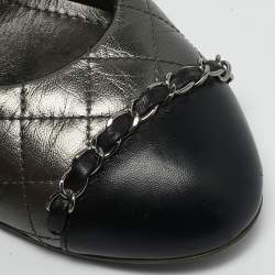 Chanel Metallic/Black Leather Block Heel Pumps Size 38.5