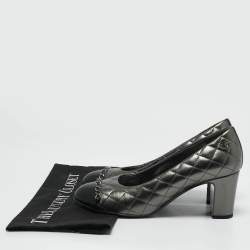 Chanel Metallic/Black Leather Block Heel Pumps Size 38.5