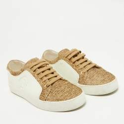 Chanel White/Gold Rubber And Tweed Fantasy Sneakers Size 39