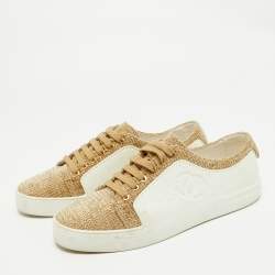 Chanel White/Gold Rubber And Tweed Fantasy Sneakers Size 39