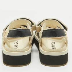 Chanel Black/Off White Leather and Suede Dad Flat Sandals Size 36