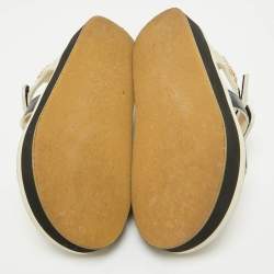 Chanel Black/Off White Leather and Suede Dad Flat Sandals Size 36