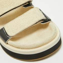 Chanel Black/Off White Leather and Suede Dad Flat Sandals Size 36