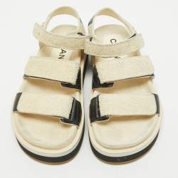 Chanel Black/Off White Leather and Suede Dad Flat Sandals Size 36