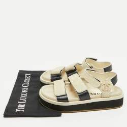 Chanel Black/Off White Leather and Suede Dad Flat Sandals Size 36