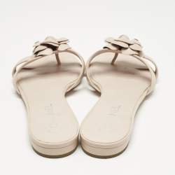 Chanel Beige Quilted Leather CC Camellia Embellished Flat Slides Size 40