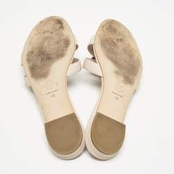 Chanel Beige Quilted Leather CC Camellia Embellished Flat Slides Size 40