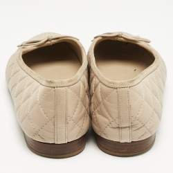 Pre Owned Chanel Beige Quilted Leather CC Bow Ballet Flats Size 37.5