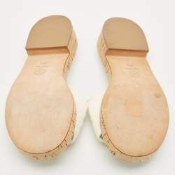 Chanel Off White Tweed and Patent Chain Detail Cork Slide Sandals Size 36.5